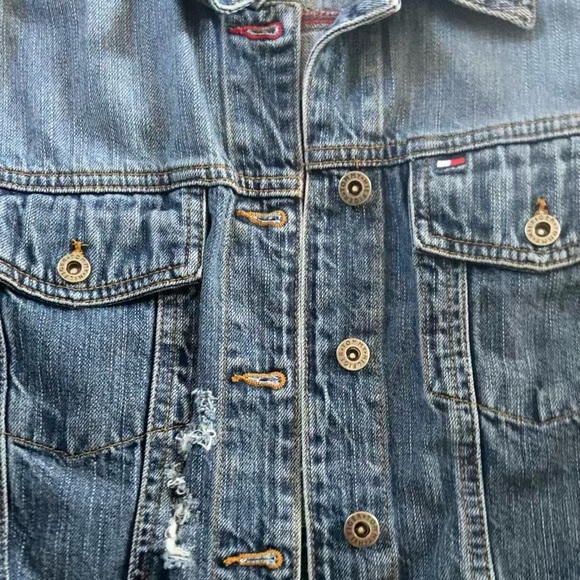 Distressed Tommy Hilfiger Cropped Denim Jacket - Picture 2 of 8